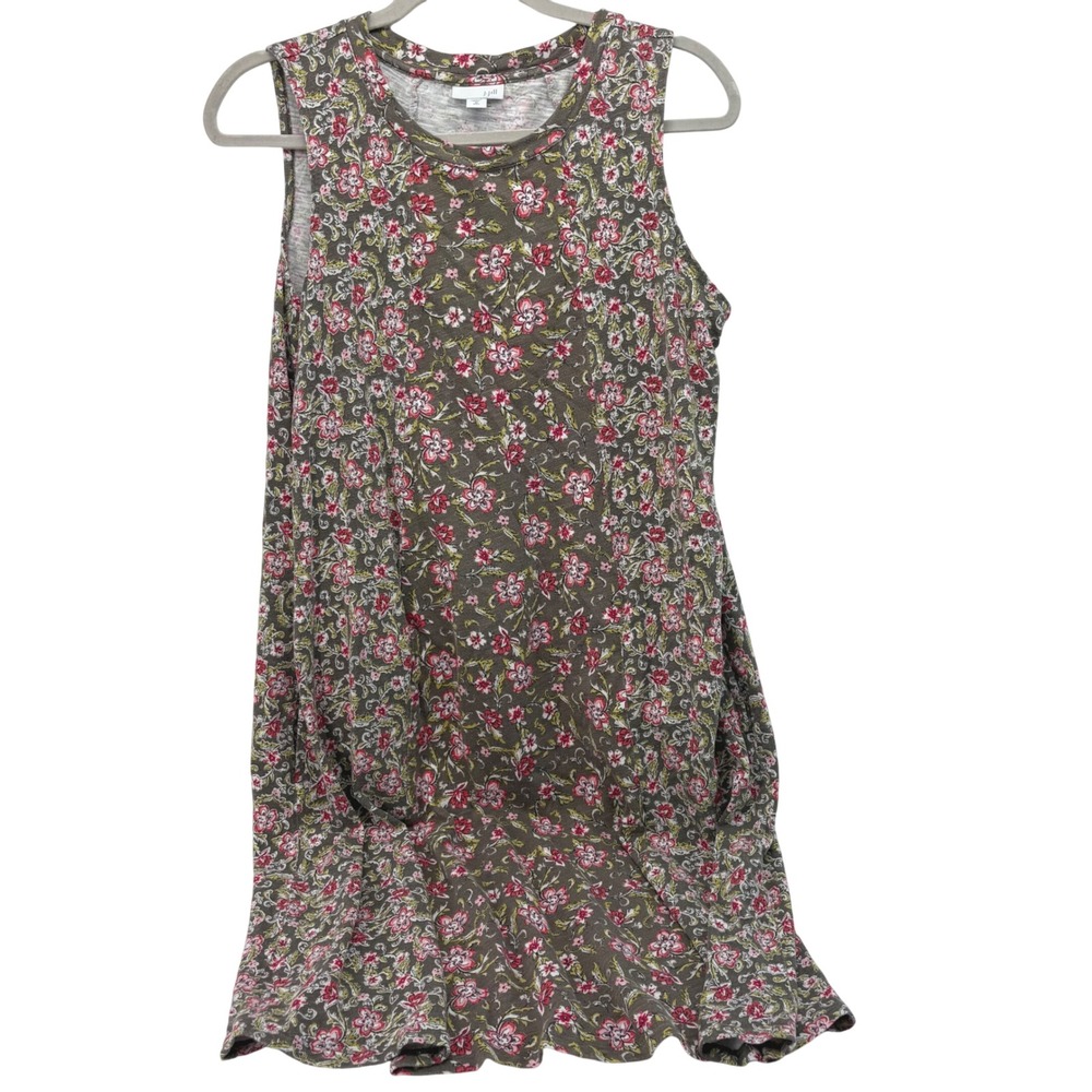 J. Jill Womens Floral Sleeveless Knit Dress Olive Green Pink M Tall 97641